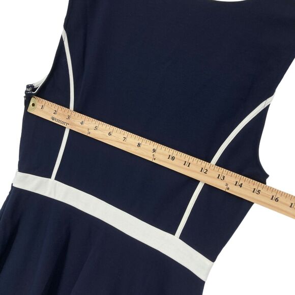 ModCloth Fit & Flare Dress Womens Medium Blue White Knit Rayon Blend Side Zip - Picture 15 of 16